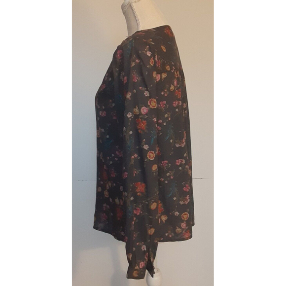 Lucky Brand Size SP Gray Floral Long Sleeve Button Front Blouse - Picture 2 of 8